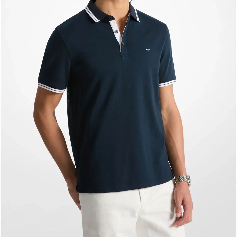 Michael Kors Greenwich Polo Shirt Mens M NWT Midnight Navy Cotton Preppy Golf